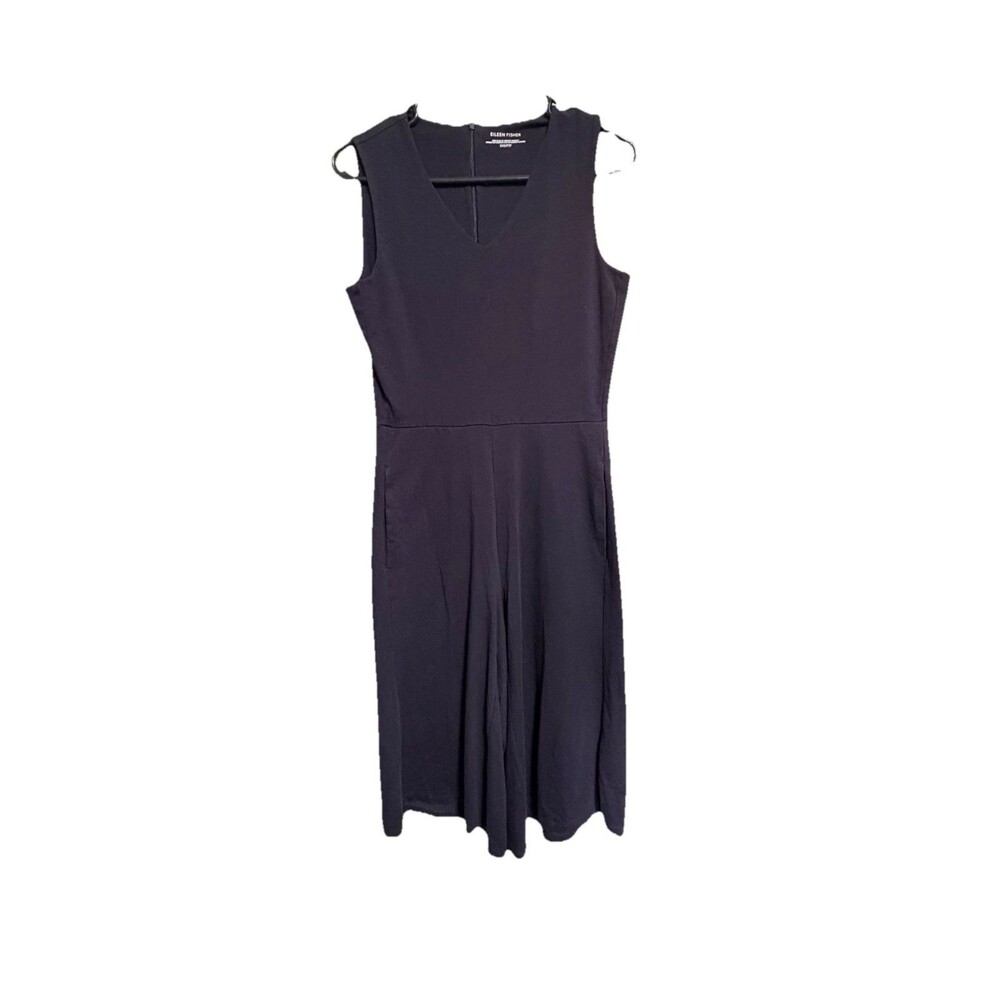 Eileen Fisher Black Jumpsuit V Neck Wide Leg Minimalist (Size XXS)  Boho City